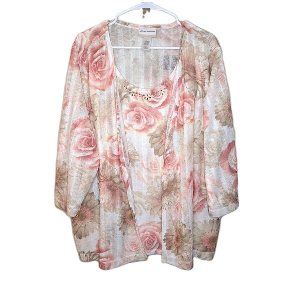 Alfred Dunner Women Combo Top Cardigan With Tank Floral Roses Size Plus 2X - Picture 1 of 9